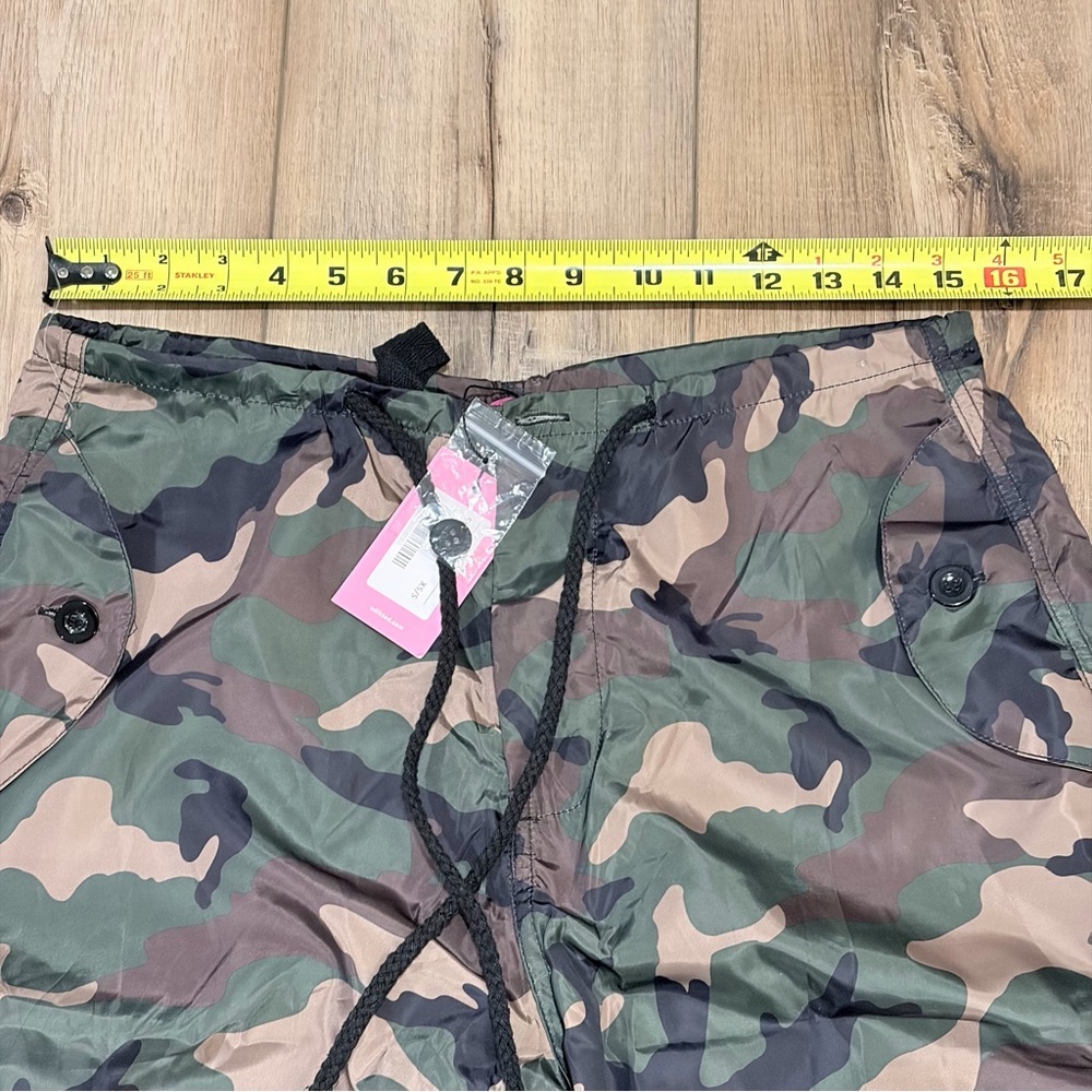 Edikted Camo Parachute Cargo Pants XS/S Olive Drawstring Y2K Streetwear - Picture 5 of 9